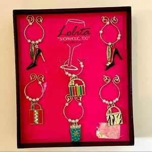 Lolita WINE CHARMS! Set of 6.  Never used, in box.  Shopaholic Too Wine Charms